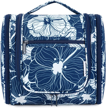 Hanging Toiletry Bag Women Travel Makeup Bag Organizer Toiletries Bag for Travel Size Essentials Accessories Cosmetics (Medium,Blue Flower)