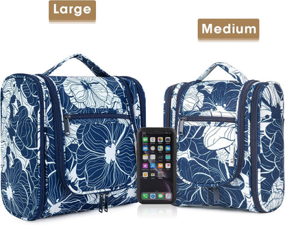 Hanging Toiletry Bag Women Travel Makeup Bag Organizer Toiletries Bag for Travel Size Essentials Accessories Cosmetics (Medium,Blue Flower)