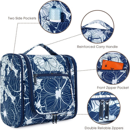 Hanging Toiletry Bag Women Travel Makeup Bag Organizer Toiletries Bag for Travel Size Essentials Accessories Cosmetics (Medium,Blue Flower)