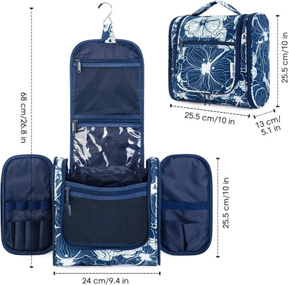 Hanging Toiletry Bag Women Travel Makeup Bag Organizer Toiletries Bag for Travel Size Essentials Accessories Cosmetics (Medium,Blue Flower)