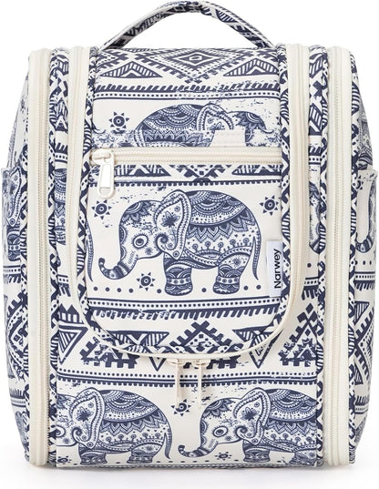 Hanging Toiletry Bag Women Travel Makeup Bag Organizer Toiletries Bag for Travel Size Essentials Accessories Cosmetics (Medium,Blue Flower)