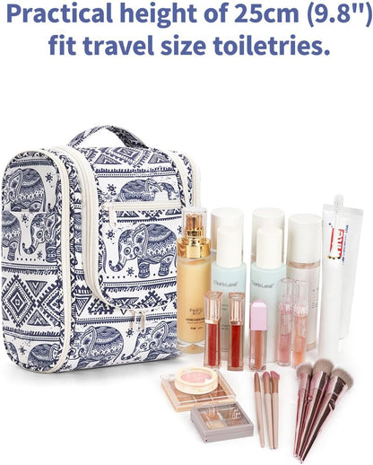 Hanging Toiletry Bag Women Travel Makeup Bag Organizer Toiletries Bag for Travel Size Essentials Accessories Cosmetics (Medium,Blue Flower)