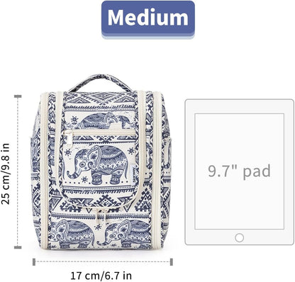 Hanging Toiletry Bag Women Travel Makeup Bag Organizer Toiletries Bag for Travel Size Essentials Accessories Cosmetics (Medium,Blue Flower)