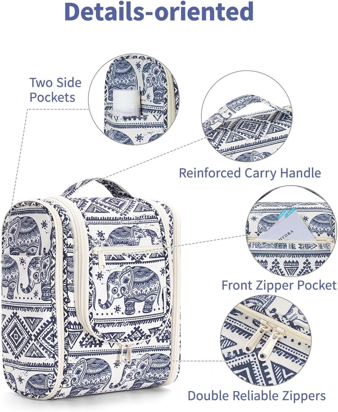 Hanging Toiletry Bag Women Travel Makeup Bag Organizer Toiletries Bag for Travel Size Essentials Accessories Cosmetics (Medium,Blue Flower)