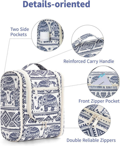 Hanging Toiletry Bag Women Travel Makeup Bag Organizer Toiletries Bag for Travel Size Essentials Accessories Cosmetics (Medium,Blue Flower)
