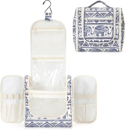 Hanging Toiletry Bag Women Travel Makeup Bag Organizer Toiletries Bag for Travel Size Essentials Accessories Cosmetics (Medium,Blue Flower)