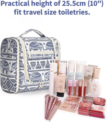 Hanging Toiletry Bag Women Travel Makeup Bag Organizer Toiletries Bag for Travel Size Essentials Accessories Cosmetics (Medium,Blue Flower)