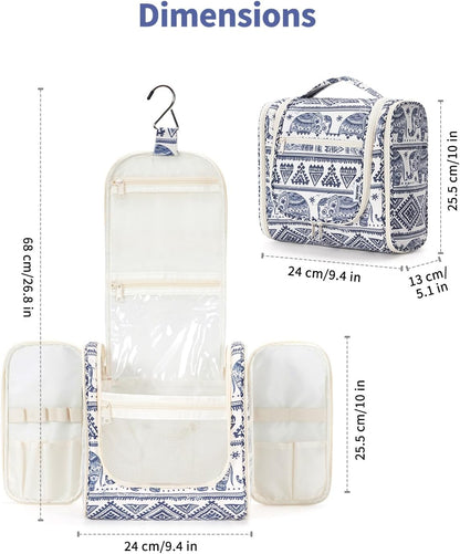 Hanging Toiletry Bag Women Travel Makeup Bag Organizer Toiletries Bag for Travel Size Essentials Accessories Cosmetics (Medium,Blue Flower)