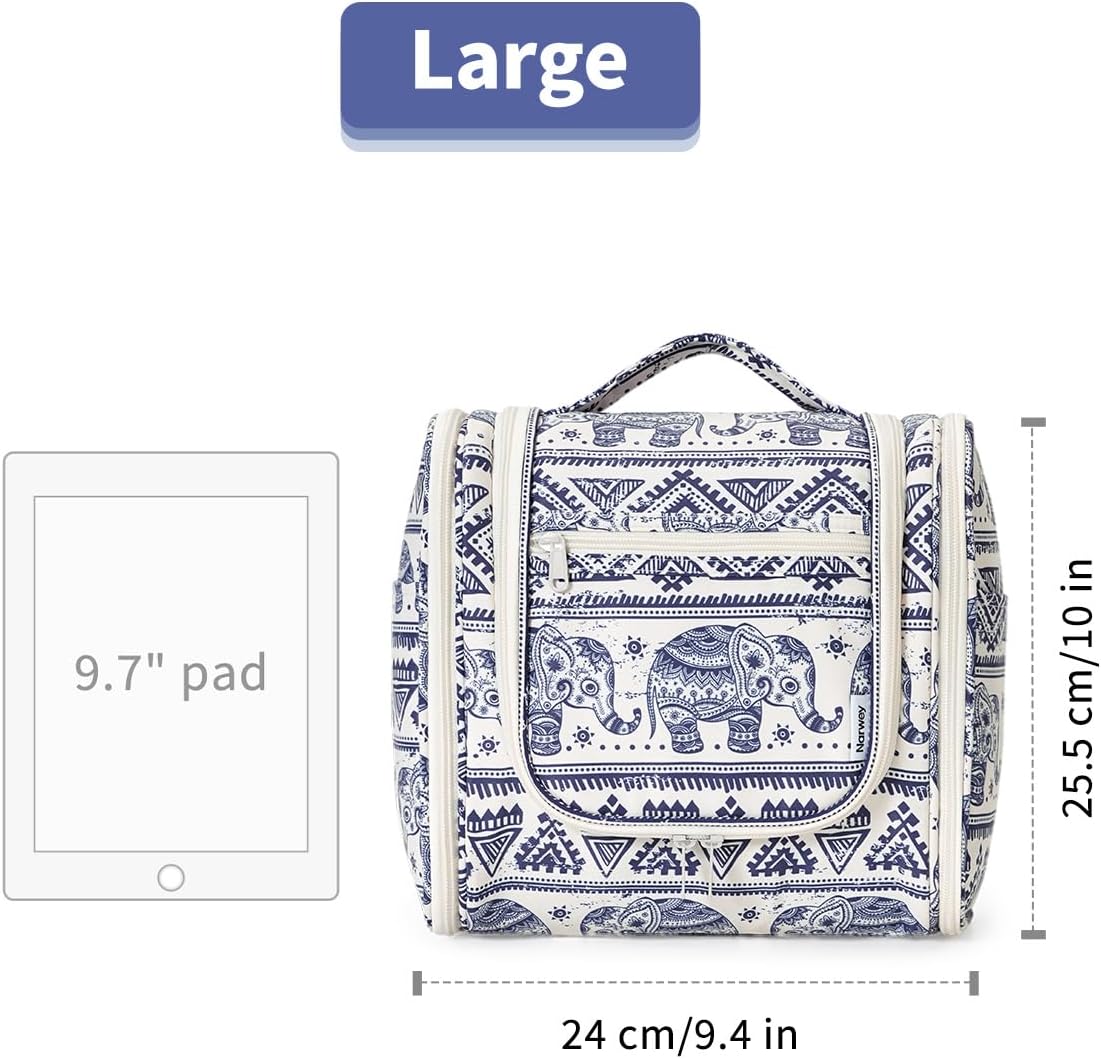 Hanging Toiletry Bag Women Travel Makeup Bag Organizer Toiletries Bag for Travel Size Essentials Accessories Cosmetics (Medium,Blue Flower)