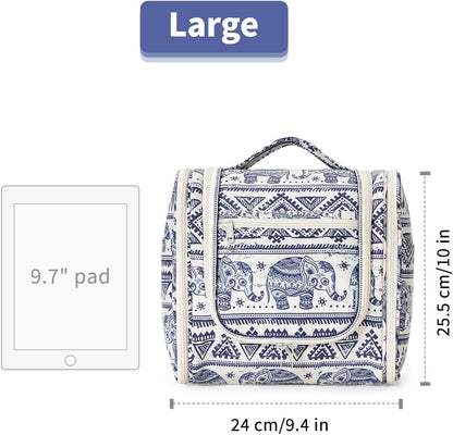 Hanging Toiletry Bag Women Travel Makeup Bag Organizer Toiletries Bag for Travel Size Essentials Accessories Cosmetics (Medium,Blue Flower)