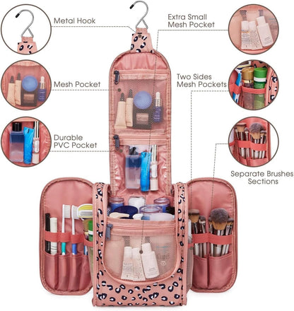 Hanging Toiletry Bag Women Travel Makeup Bag Organizer Toiletries Bag for Travel Size Essentials Accessories Cosmetics (Medium,Blue Flower)