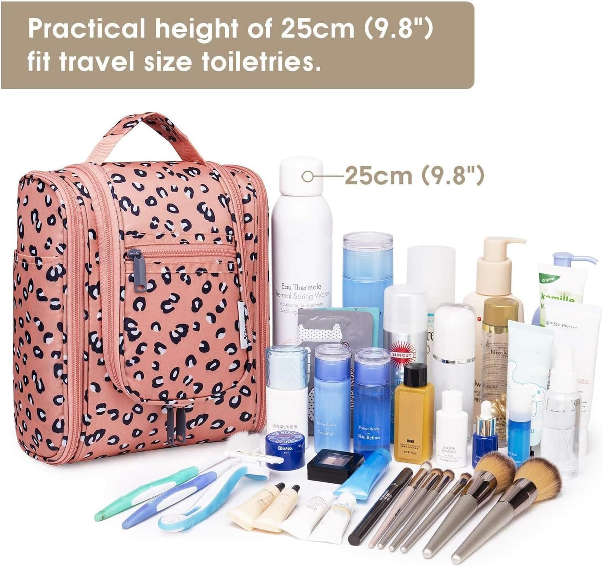 Hanging Toiletry Bag Women Travel Makeup Bag Organizer Toiletries Bag for Travel Size Essentials Accessories Cosmetics (Medium,Blue Flower)