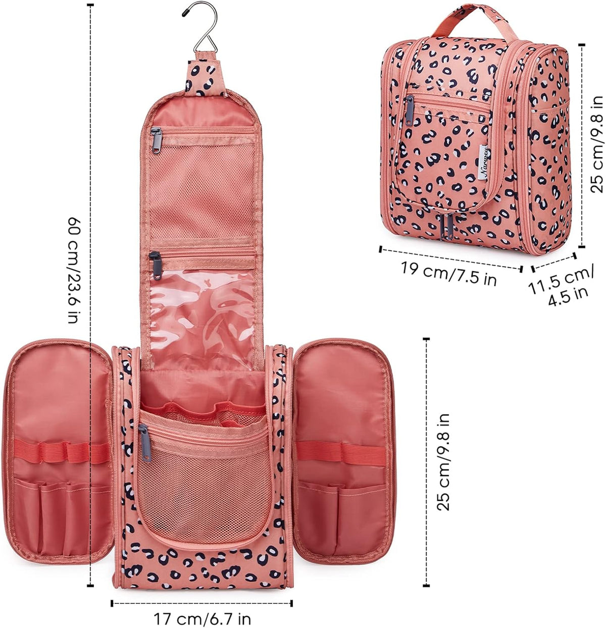 Hanging Toiletry Bag Women Travel Makeup Bag Organizer Toiletries Bag for Travel Size Essentials Accessories Cosmetics (Medium,Blue Flower)