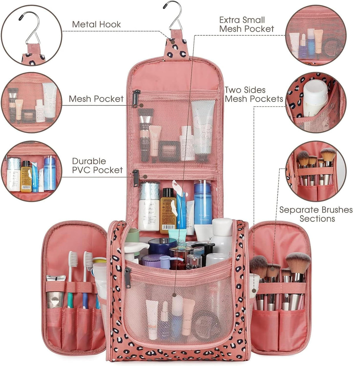Hanging Toiletry Bag Women Travel Makeup Bag Organizer Toiletries Bag for Travel Size Essentials Accessories Cosmetics (Medium,Blue Flower)