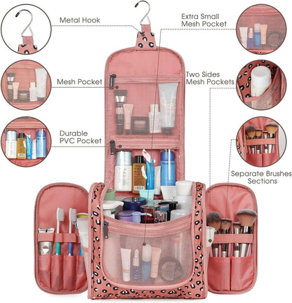 Hanging Toiletry Bag Women Travel Makeup Bag Organizer Toiletries Bag for Travel Size Essentials Accessories Cosmetics (Medium,Blue Flower)