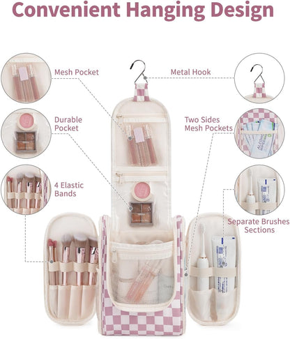 Hanging Toiletry Bag Women Travel Makeup Bag Organizer Toiletries Bag for Travel Size Essentials Accessories Cosmetics (Medium,Blue Flower)