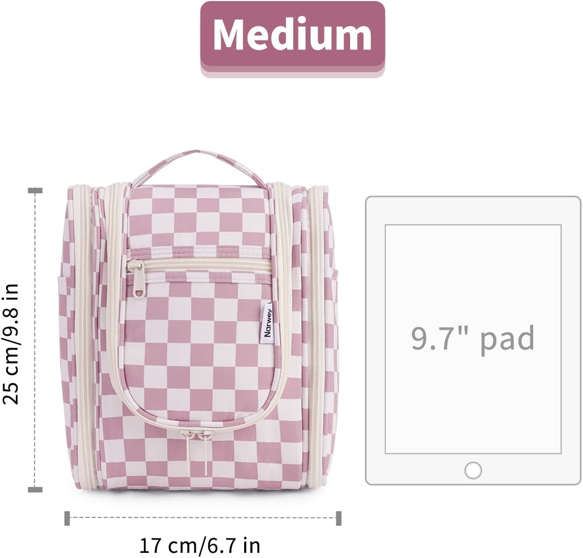 Hanging Toiletry Bag Women Travel Makeup Bag Organizer Toiletries Bag for Travel Size Essentials Accessories Cosmetics (Medium,Blue Flower)