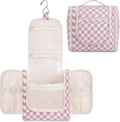 Hanging Toiletry Bag Women Travel Makeup Bag Organizer Toiletries Bag for Travel Size Essentials Accessories Cosmetics (Medium,Blue Flower)