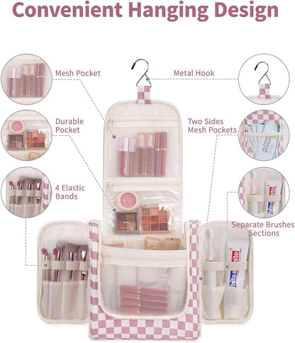 Hanging Toiletry Bag Women Travel Makeup Bag Organizer Toiletries Bag for Travel Size Essentials Accessories Cosmetics (Medium,Blue Flower)