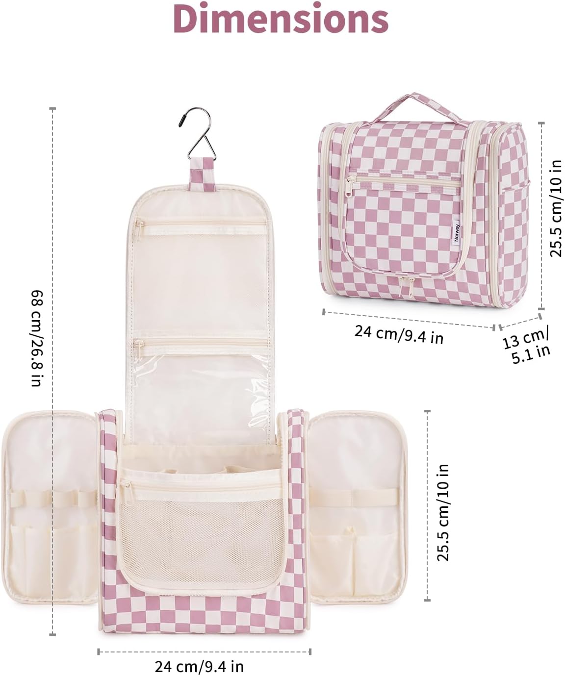 Hanging Toiletry Bag Women Travel Makeup Bag Organizer Toiletries Bag for Travel Size Essentials Accessories Cosmetics (Medium,Blue Flower)