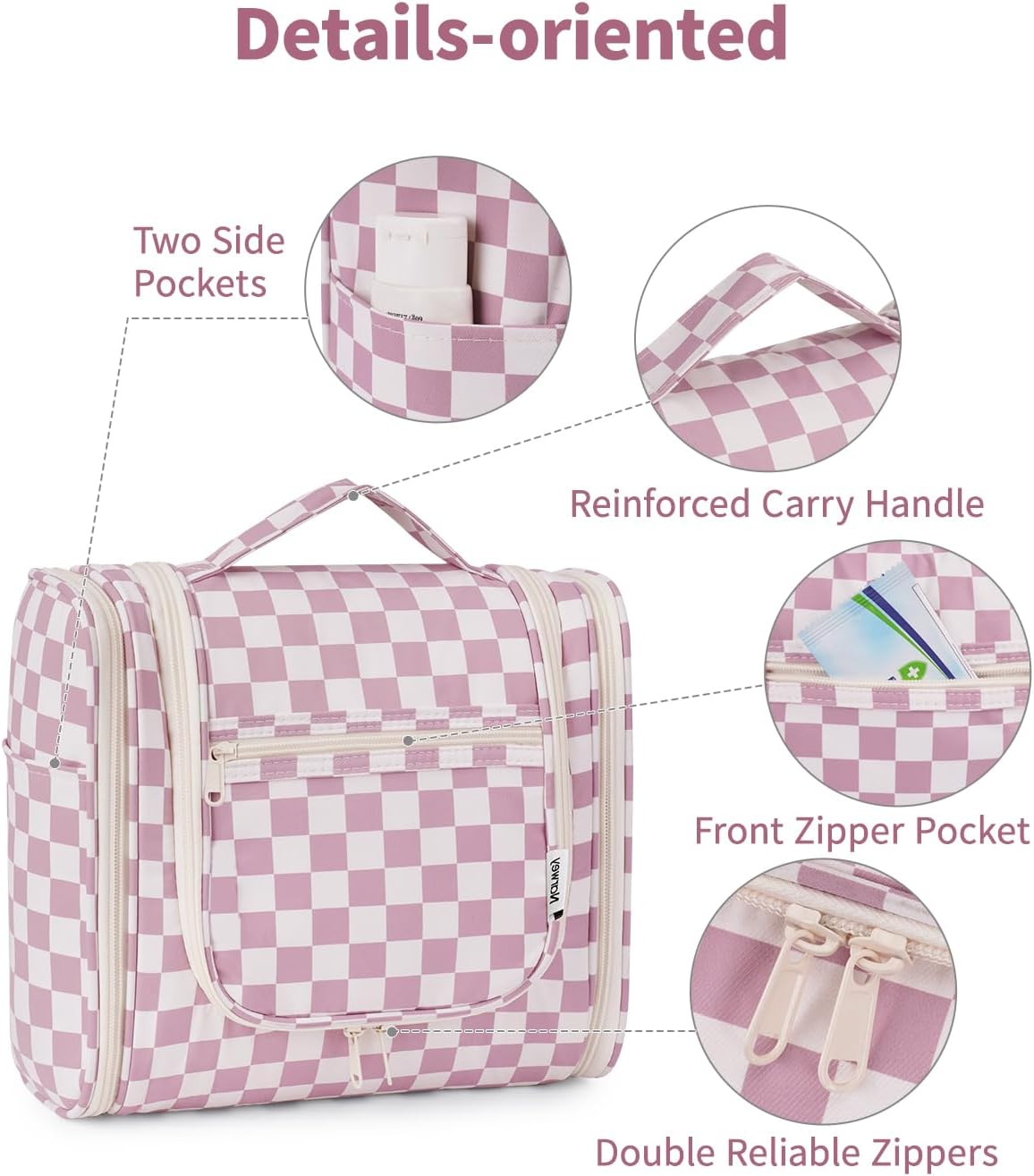 Hanging Toiletry Bag Women Travel Makeup Bag Organizer Toiletries Bag for Travel Size Essentials Accessories Cosmetics (Medium,Blue Flower)