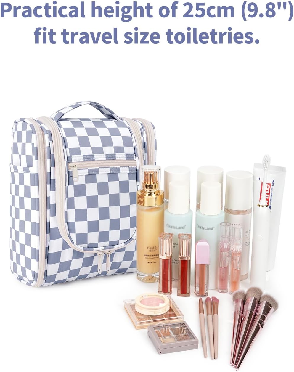 Hanging Toiletry Bag Women Travel Makeup Bag Organizer Toiletries Bag for Travel Size Essentials Accessories Cosmetics (Medium,Blue Flower)