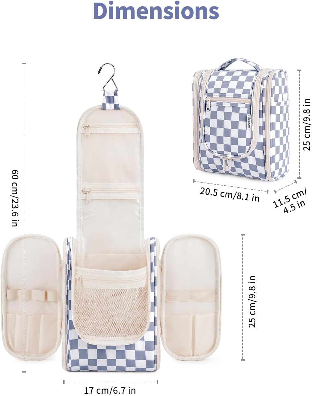 Hanging Toiletry Bag Women Travel Makeup Bag Organizer Toiletries Bag for Travel Size Essentials Accessories Cosmetics (Medium,Blue Flower)