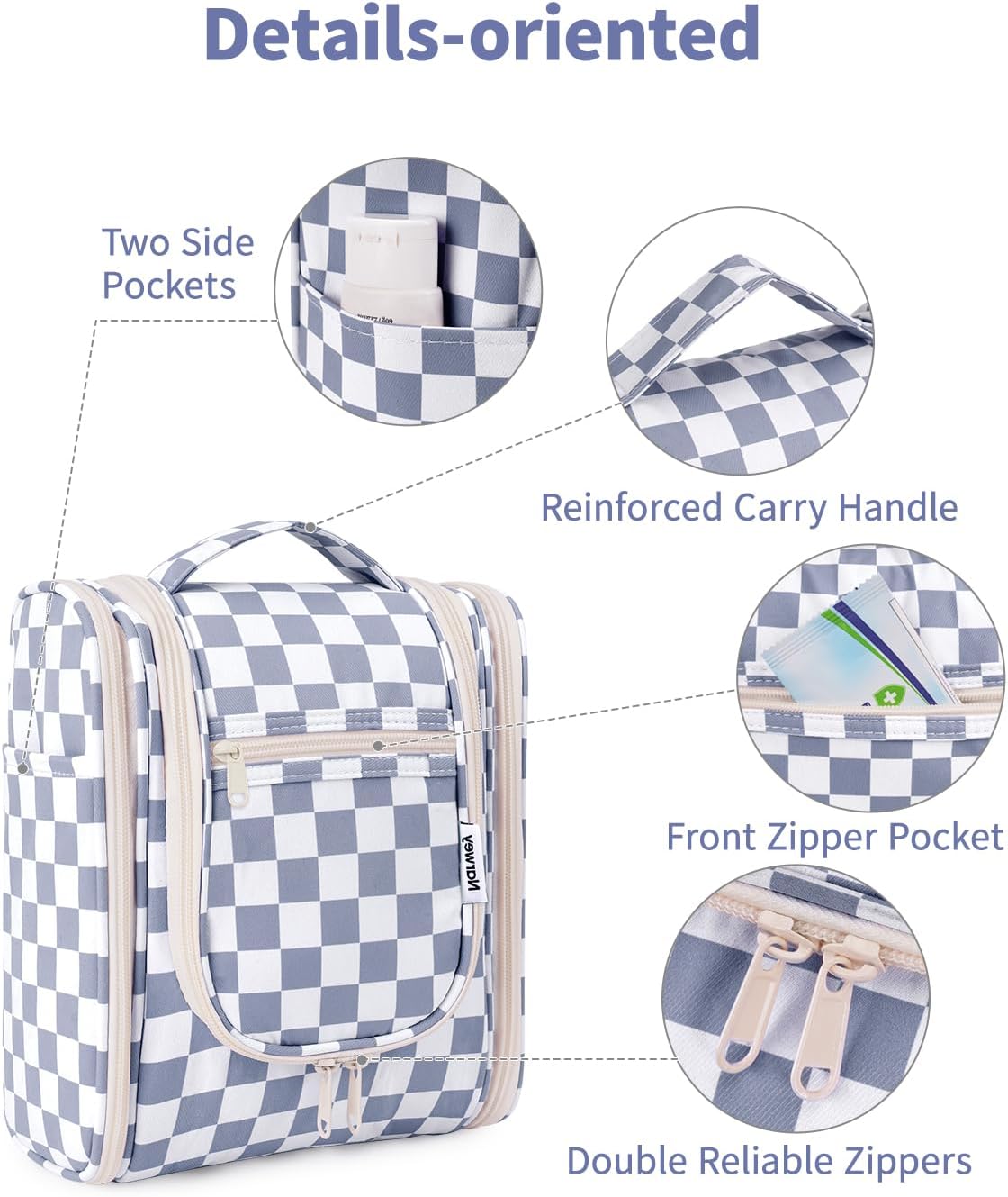 Hanging Toiletry Bag Women Travel Makeup Bag Organizer Toiletries Bag for Travel Size Essentials Accessories Cosmetics (Medium,Blue Flower)