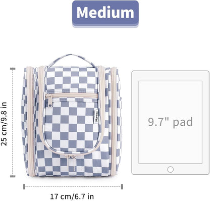 Hanging Toiletry Bag Women Travel Makeup Bag Organizer Toiletries Bag for Travel Size Essentials Accessories Cosmetics (Medium,Blue Flower)
