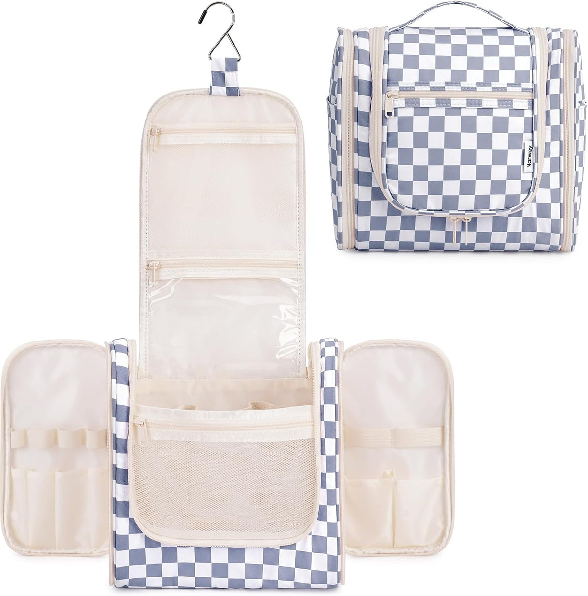 Hanging Toiletry Bag Women Travel Makeup Bag Organizer Toiletries Bag for Travel Size Essentials Accessories Cosmetics (Medium,Blue Flower)