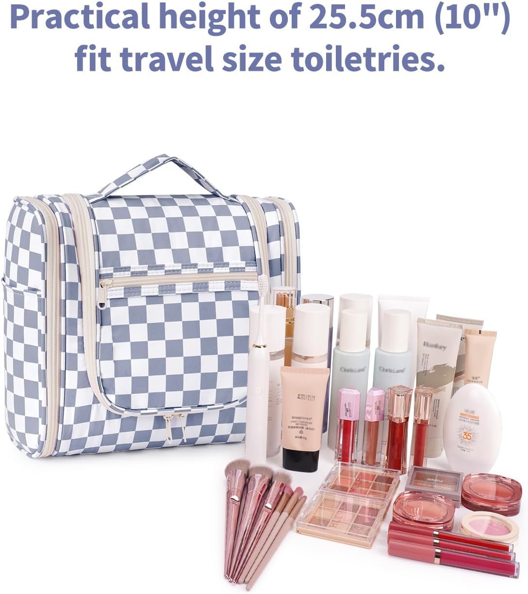 Hanging Toiletry Bag Women Travel Makeup Bag Organizer Toiletries Bag for Travel Size Essentials Accessories Cosmetics (Medium,Blue Flower)