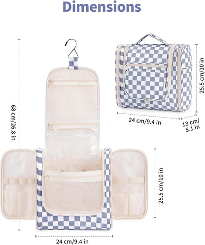 Hanging Toiletry Bag Women Travel Makeup Bag Organizer Toiletries Bag for Travel Size Essentials Accessories Cosmetics (Medium,Blue Flower)
