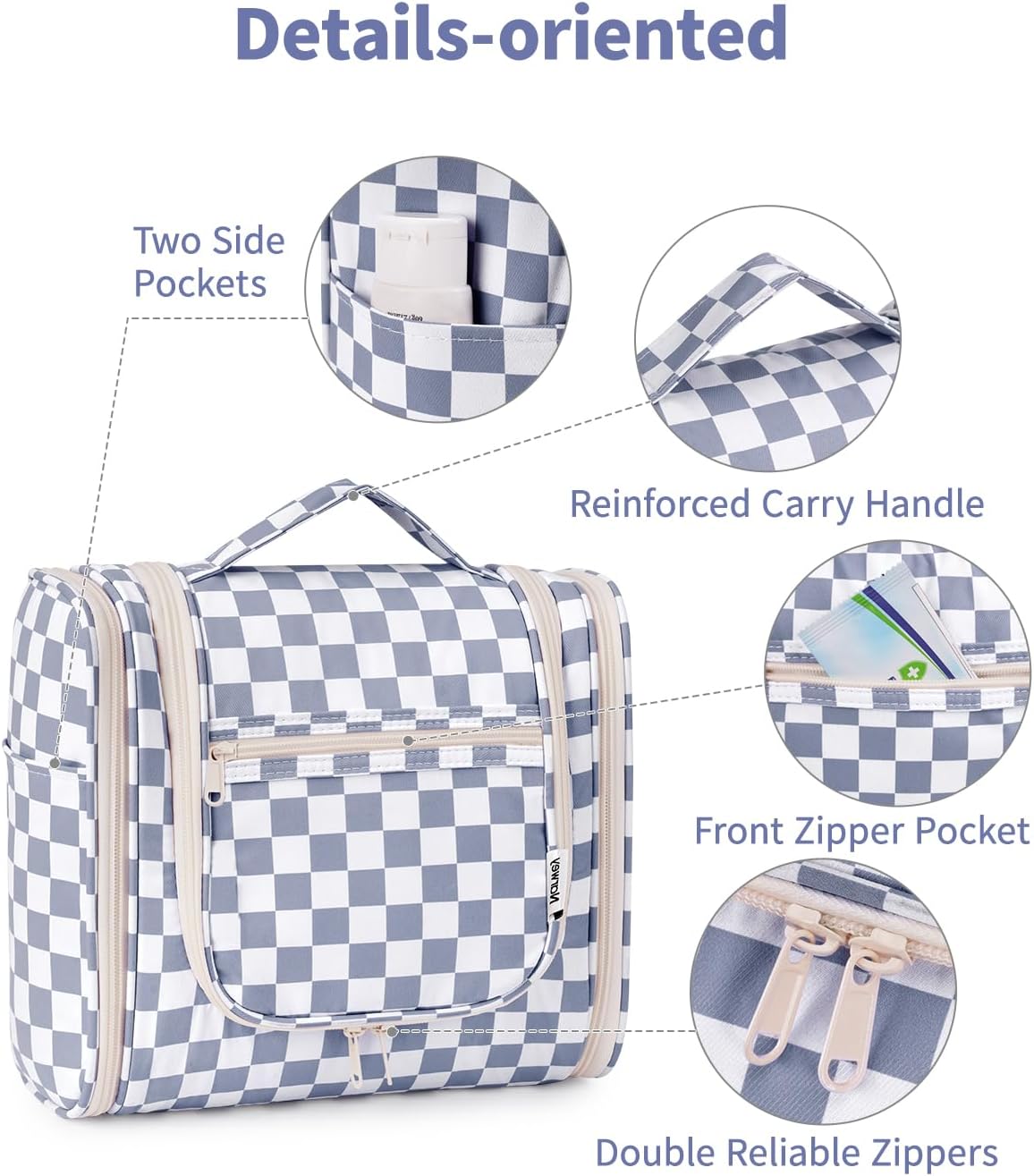 Hanging Toiletry Bag Women Travel Makeup Bag Organizer Toiletries Bag for Travel Size Essentials Accessories Cosmetics (Medium,Blue Flower)