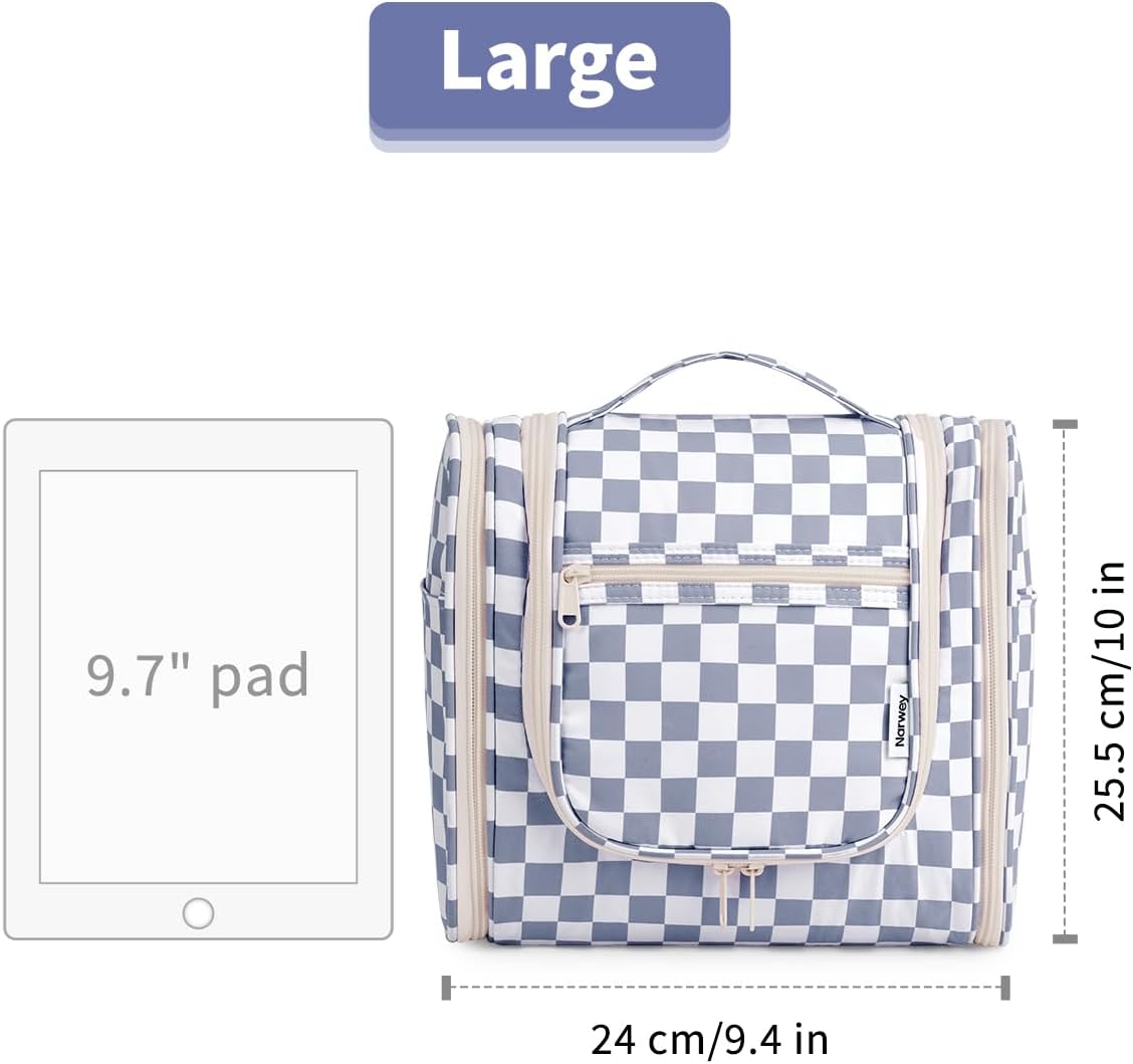 Hanging Toiletry Bag Women Travel Makeup Bag Organizer Toiletries Bag for Travel Size Essentials Accessories Cosmetics (Medium,Blue Flower)