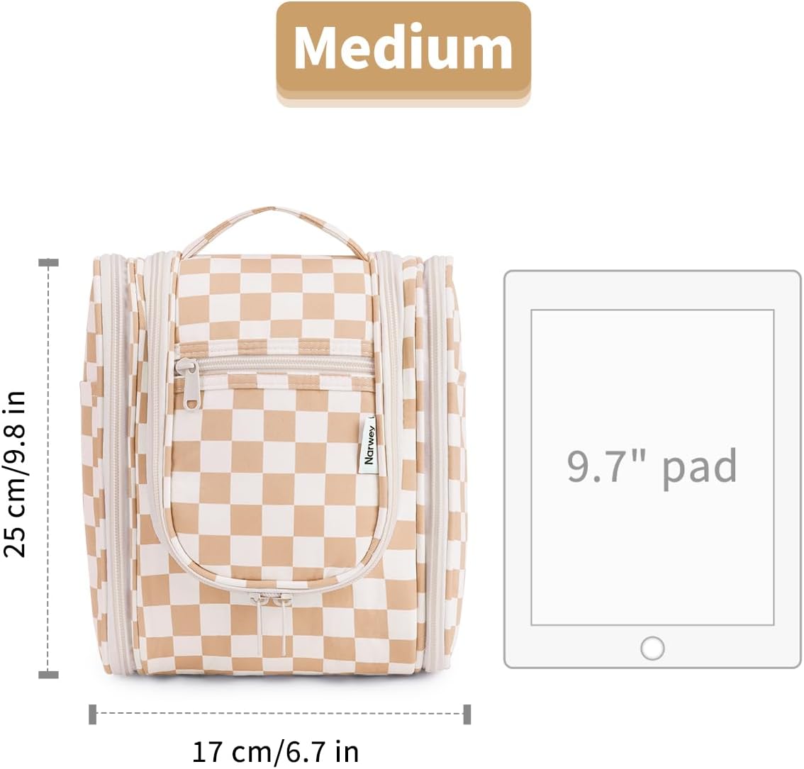 Hanging Toiletry Bag Women Travel Makeup Bag Organizer Toiletries Bag for Travel Size Essentials Accessories Cosmetics (Medium,Blue Flower)