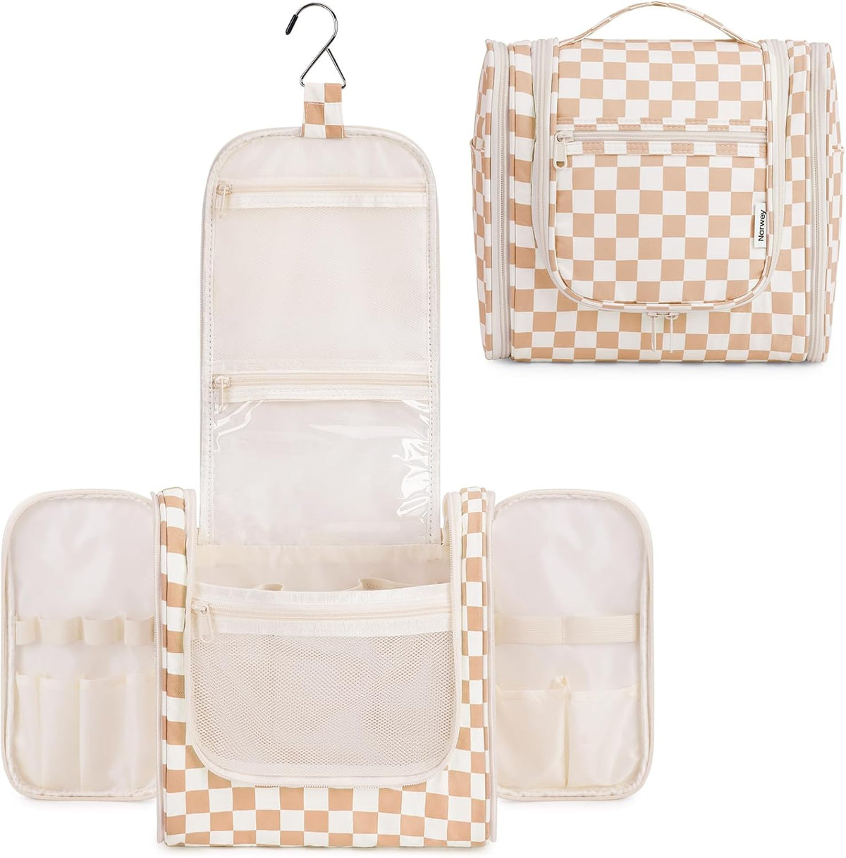 Hanging Toiletry Bag Women Travel Makeup Bag Organizer Toiletries Bag for Travel Size Essentials Accessories Cosmetics (Medium,Blue Flower)