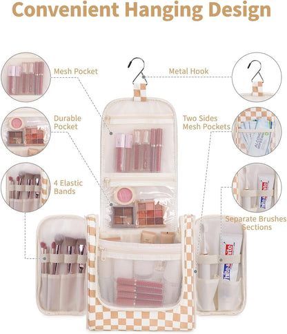 Hanging Toiletry Bag Women Travel Makeup Bag Organizer Toiletries Bag for Travel Size Essentials Accessories Cosmetics (Medium,Blue Flower)