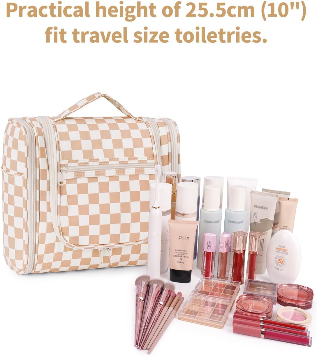 Hanging Toiletry Bag Women Travel Makeup Bag Organizer Toiletries Bag for Travel Size Essentials Accessories Cosmetics (Medium,Blue Flower)