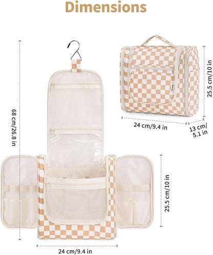 Hanging Toiletry Bag Women Travel Makeup Bag Organizer Toiletries Bag for Travel Size Essentials Accessories Cosmetics (Medium,Blue Flower)