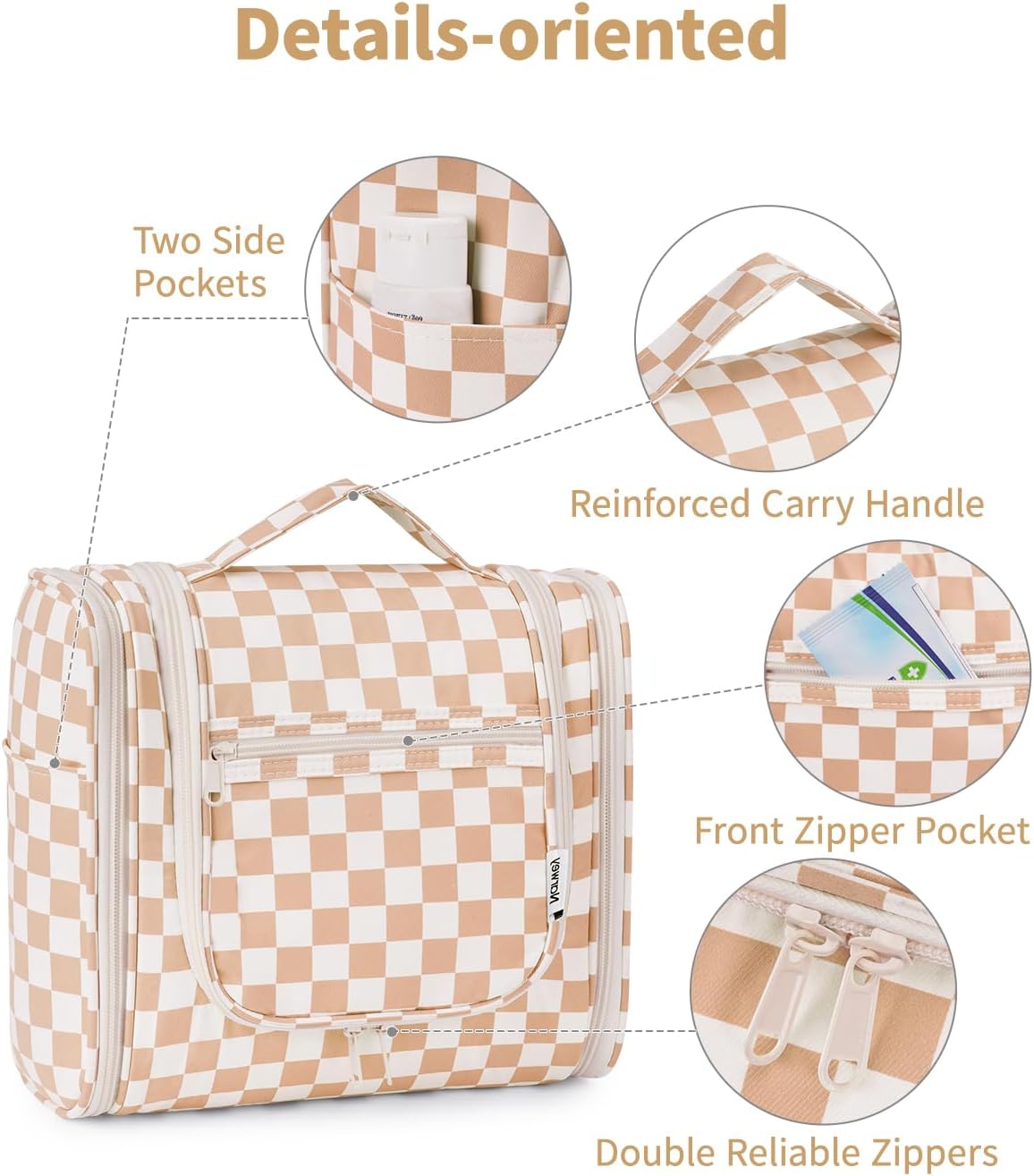 Hanging Toiletry Bag Women Travel Makeup Bag Organizer Toiletries Bag for Travel Size Essentials Accessories Cosmetics (Medium,Blue Flower)
