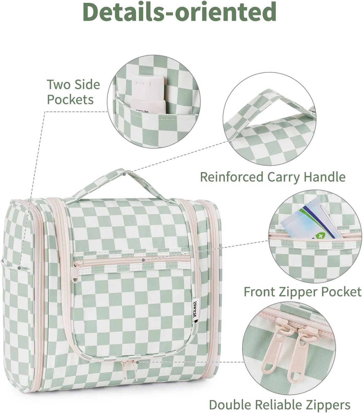 Hanging Toiletry Bag Women Travel Makeup Bag Organizer Toiletries Bag for Travel Size Essentials Accessories Cosmetics (Medium,Blue Flower)