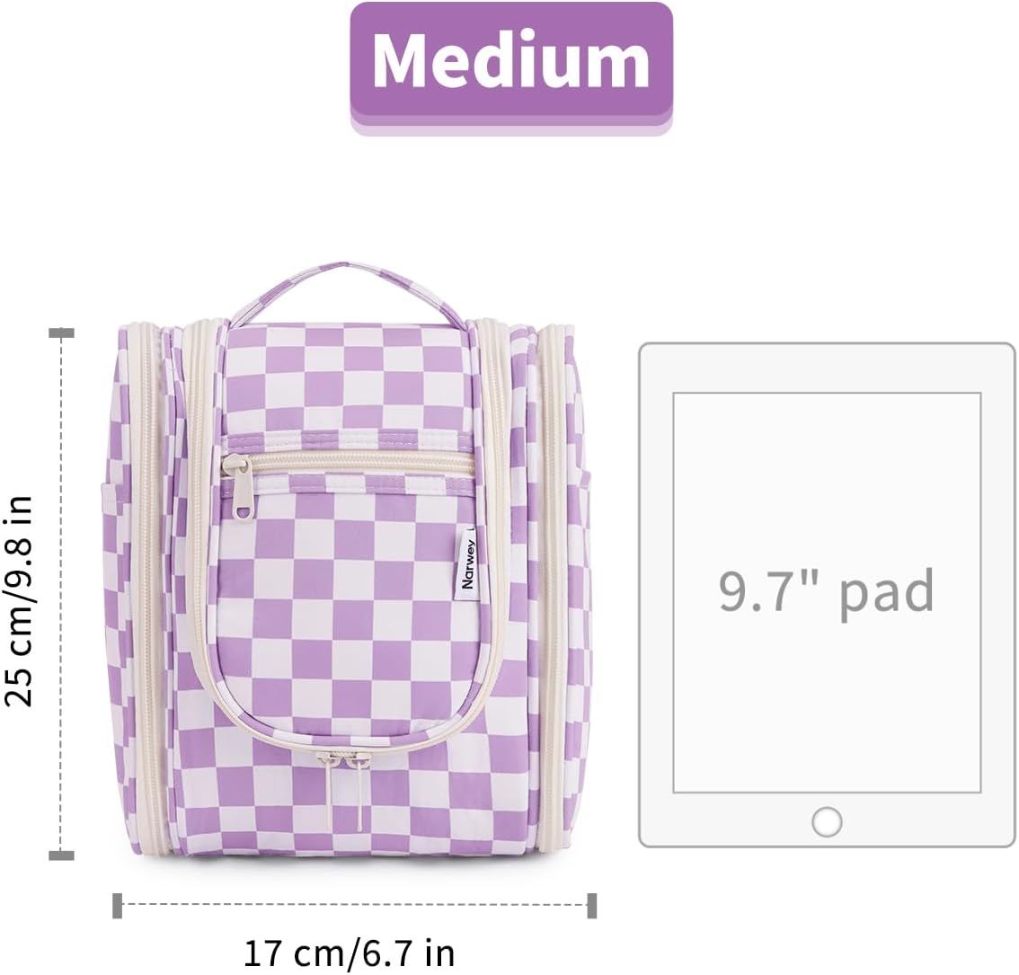 Hanging Toiletry Bag Women Travel Makeup Bag Organizer Toiletries Bag for Travel Size Essentials Accessories Cosmetics (Medium,Blue Flower)