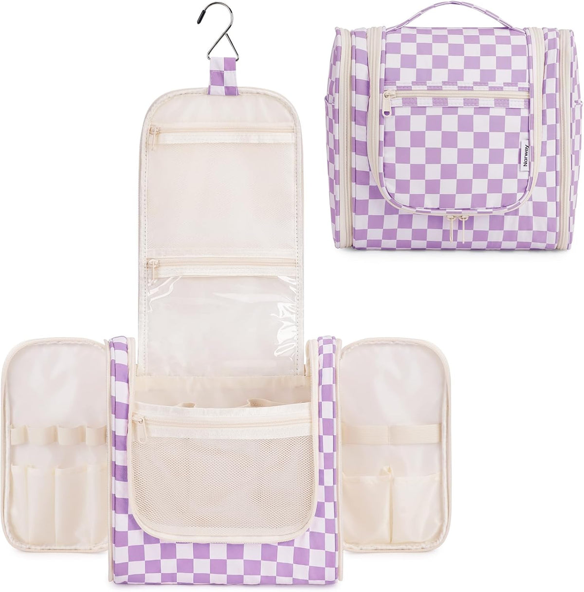 Hanging Toiletry Bag Women Travel Makeup Bag Organizer Toiletries Bag for Travel Size Essentials Accessories Cosmetics (Medium,Blue Flower)
