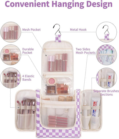 Hanging Toiletry Bag Women Travel Makeup Bag Organizer Toiletries Bag for Travel Size Essentials Accessories Cosmetics (Medium,Blue Flower)