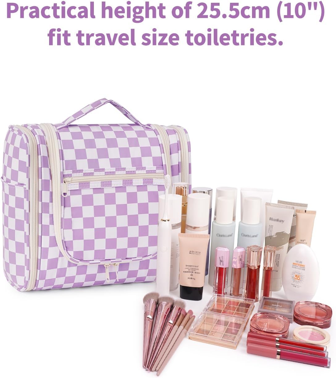 Hanging Toiletry Bag Women Travel Makeup Bag Organizer Toiletries Bag for Travel Size Essentials Accessories Cosmetics (Medium,Blue Flower)