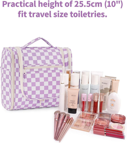 Hanging Toiletry Bag Women Travel Makeup Bag Organizer Toiletries Bag for Travel Size Essentials Accessories Cosmetics (Medium,Blue Flower)