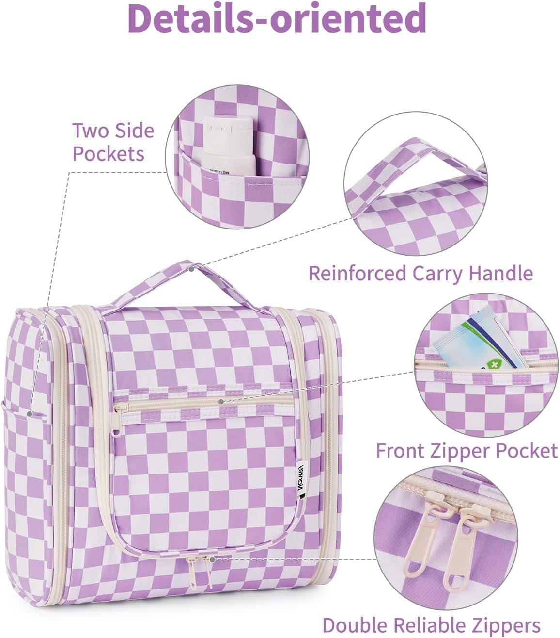 Hanging Toiletry Bag Women Travel Makeup Bag Organizer Toiletries Bag for Travel Size Essentials Accessories Cosmetics (Medium,Blue Flower)