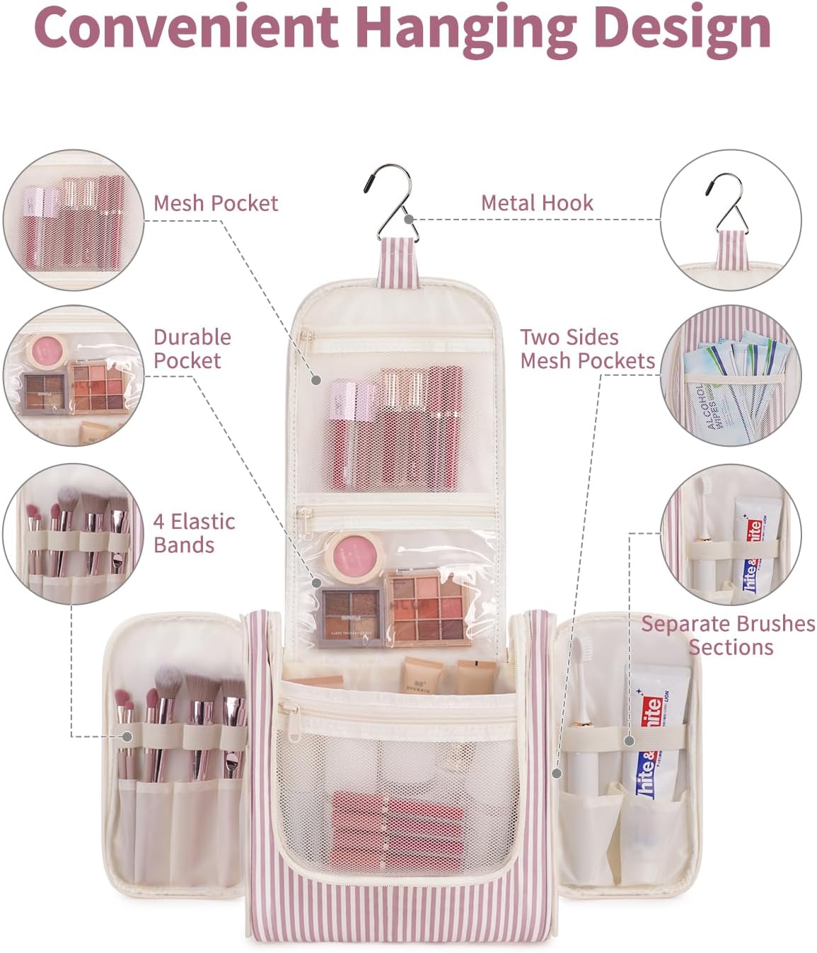 Hanging Toiletry Bag Women Travel Makeup Bag Organizer Toiletries Bag for Travel Size Essentials Accessories Cosmetics (Medium,Blue Flower)