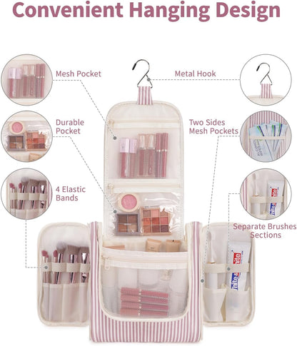 Hanging Toiletry Bag Women Travel Makeup Bag Organizer Toiletries Bag for Travel Size Essentials Accessories Cosmetics (Medium,Blue Flower)