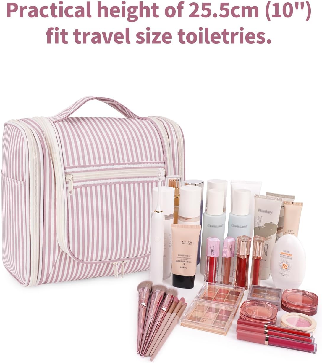 Hanging Toiletry Bag Women Travel Makeup Bag Organizer Toiletries Bag for Travel Size Essentials Accessories Cosmetics (Medium,Blue Flower)